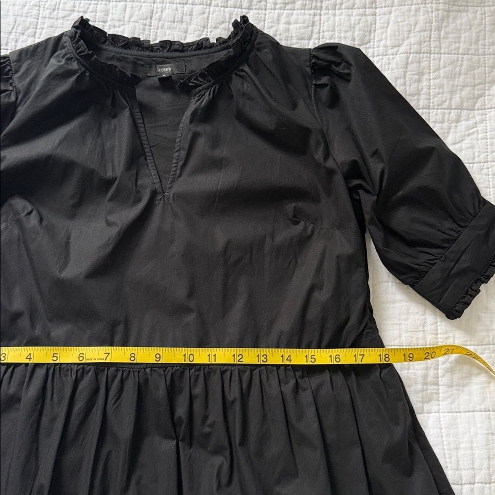 J.Crew Black Cotton Ruffle Neck Tiered Popover Mini Dress Women’s Puff Sleeve S - Picture 10 of 13